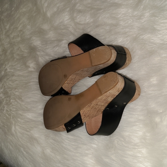 Lucky Brand Size 11 M Black Leather Wedge Sandals - Picture 5 of 6